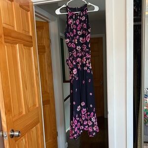 DKNY Black Midi Dress with Pink Floral Print